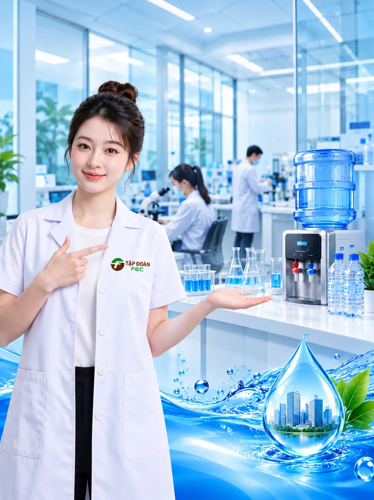 Kỹ thuật viên kiểm tra mẫu nước
